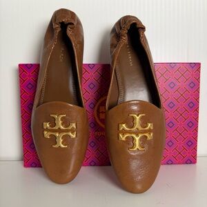 Tory Burch Tan Leather Flats with Gold Emblem